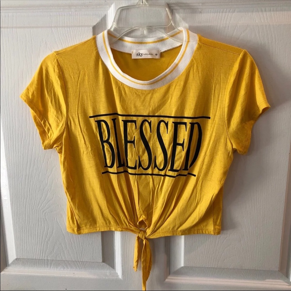 Sky Apparel Tie Up “Blessed” Top Sz Med